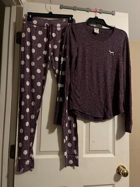 PINK Victoria's Secret Plum Polka Dot Pajama Set Top(M) B(S)